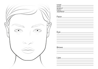 Face chart makeup artist blank. The contour of the face. Makeup template. Square face.