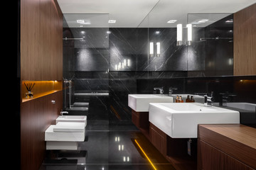 Bathroom with marble and wood