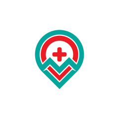 Obraz premium Letter M and navigation place marker, vector symbol.