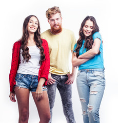 Fototapeta premium company of hipster guys, bearded red hair boy and girls students having fun together friends, diverse fashion style, lifestyle people concept isolated on white background