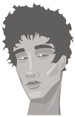 Portrait of a young man with a serious face. Grayscale colors