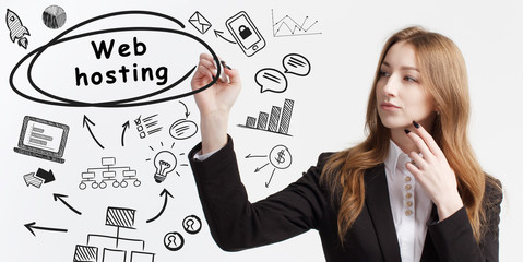 Business, technology, internet and network concept. Young businessman thinks over ideas to become successful: Web hosting