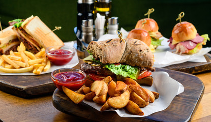 set of delicious burgers food photos