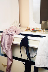 fashion style clothers disorganazed, mess in wardrobe concept