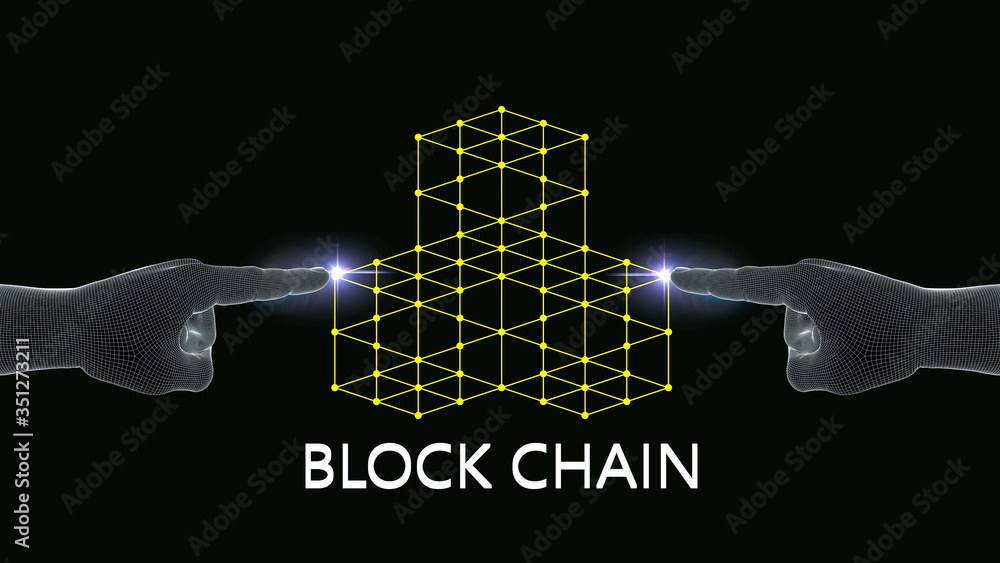 Poster 3d blockchain digital network ,concept