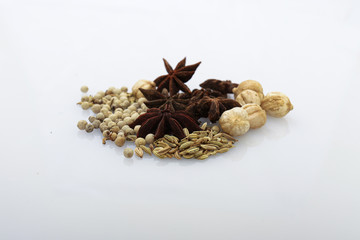 some types of herbs are usually used for seasoning, isolated white backgrounds