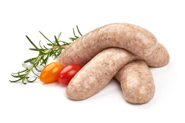 Raw pork Sausages, isolated on white background