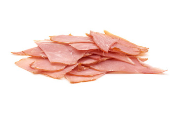 Jamon, dried ham slices, isolated on white background