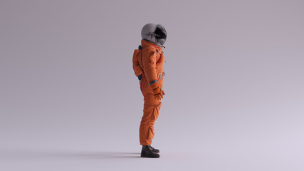Orange Astronaut with Black Visor With Light Grey Background with Neutral Diffused Side Lighting Side View 3d illustration 3d render © paul