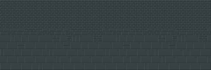 Abstract Black and Gray Structural Brick Wall. Seamless Geometric Pattern. Solid Stone Surface. Vector. 3D Illustration