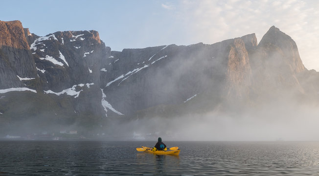 Sea kayaking in the Lofoten Islands. 