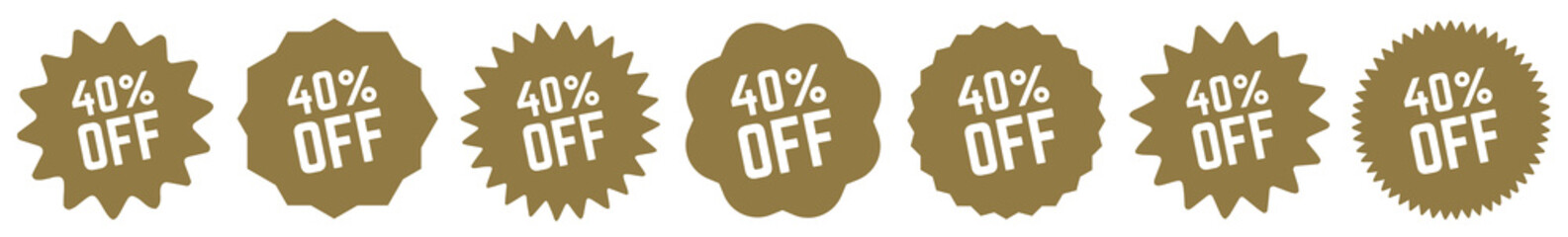40 Percent OFF Discount Tag Gold | Special Offer Icon | Sale Sticker | Deal Label | Variations