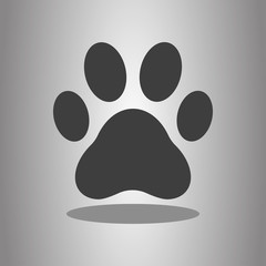 Paw simple icon with shadow. Flat desing