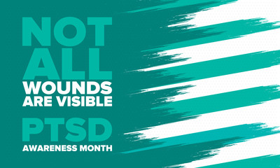PTSD Awareness Month in June. Post Traumatic Stress Disorder. Celebrated annual in United States. Medical health care and awareness design. Poster, card, banner and background. Vector illustration