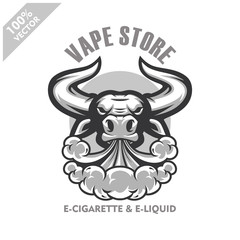 Bull head vapor e-cigarette, vape, vaporizer cigarette, electronic smoke, Design element for company logo, label, emblem, apparel or other merchandise. Scalable and editable Vector.