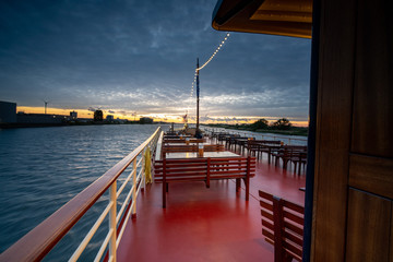 View from the back deck during the sunset on a historic party ship