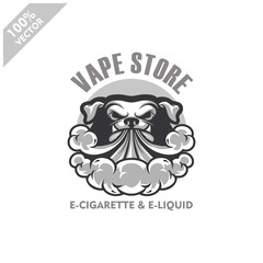 Dog head vapor e-cigarette, vape, vaporizer cigarette, electronic smoke, Design element for company logo, label, emblem, apparel or other merchandise. Scalable and editable Vector.