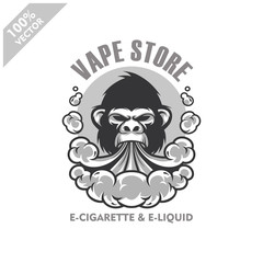 Gorilla head vapor e-cigarette, vape, vaporizer cigarette, electronic smoke, Design element for company logo, label, emblem, apparel or other merchandise. Scalable and editable Vector.