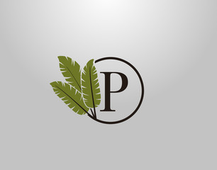P Letter Logo Circle Nature Leaf, vector logo design concept botanical floral leaf with initial letter logo icon for nature business.