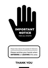 Obraz premium Important Notice for all staffs - Covid-19 safety measures and precautions warning poster suitable for print(Black) - Covid poster