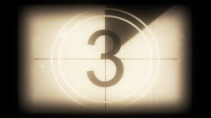 3D rendering of a monochrome old and grained universal countdown leader from 10 to 0