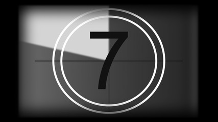 3D rendering of a monochrome universal countdown film leader. Countdown clock from 10 to 0