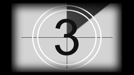 3D rendering of a monochrome universal countdown film leader. Countdown clock from 10 to 0