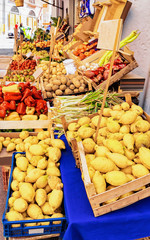 Lemons at street market counter Monreale reflex