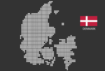 Denmark map design white square, black background with flag Denmark.