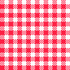 Red and white fashionable cell pattern, seamless fabric texture. Vector illustrations are suitable for napkins, blankets and tablecloths, print for shirts and dresses