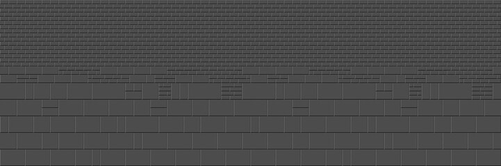 Abstract Black and Gray Structural Brick Wall. Seamless Geometric Pattern. Solid Stone Surface. Raster. 3D Illustration