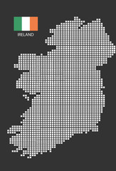 Ireland map design white square, black background with flag Ireland.