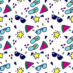 summer seamless pattern of bright elements. Hand drawn style in vector