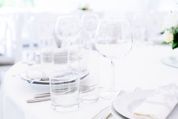 Wedding banquet. Table set for wedding reception