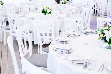 Wedding banquet. Table set for wedding reception
