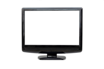 White lcd monitor with black frame  isolated on white background