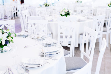 Wedding banquet. Table set for wedding reception