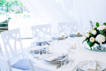 Wedding banquet. Table set for wedding reception