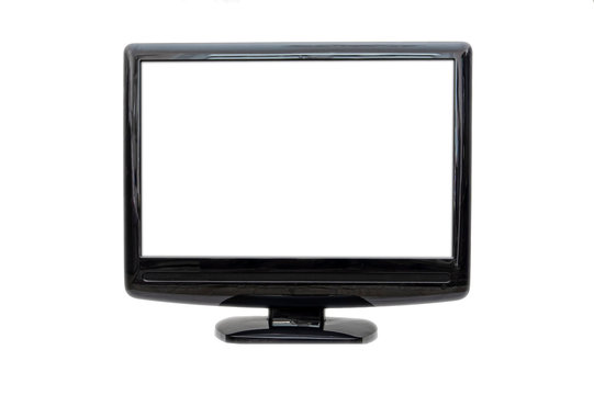 White lcd monitor with black frame  isolated on white background
