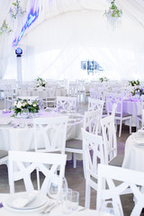 Wedding banquet. Table set for wedding reception