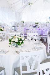 Wedding banquet. Table set for wedding reception