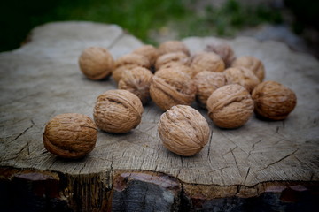 walnuts on wooden background