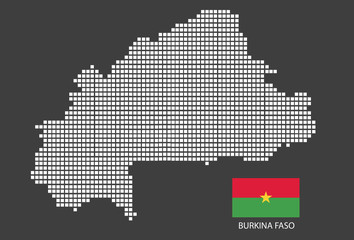 Fototapeta na wymiar Burkina Faso map design white square, black background with flag Burkina Faso.