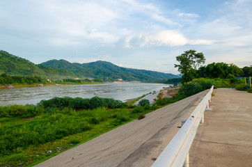 River landscape picture and small dam