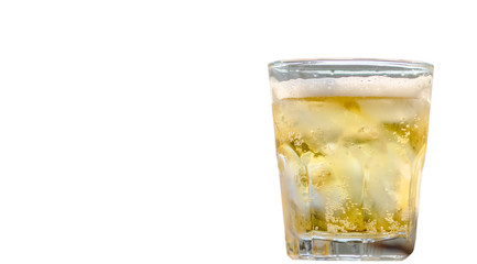 Glass beer isolated on white background with clipping path, with copy space. and space for text on the right. stay at home.