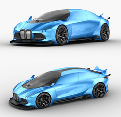 Plakat 3D rendering of a brand-less generic concept car - electric 
