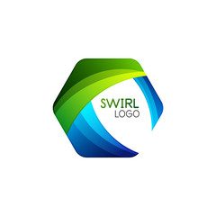 Business hexagon vector logo icon template made of swirl lines and waves