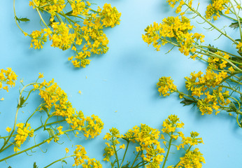 Background image with yellow bright colors of the twilight on a blue background. Copy space text.