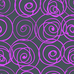 Simple gray background with curved pink lines. Seamless graphic pattern. Vector illustration.