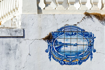 azulejos panels on the facade of the old railways station describing the maritime life of the region in Aveiro, Portugal